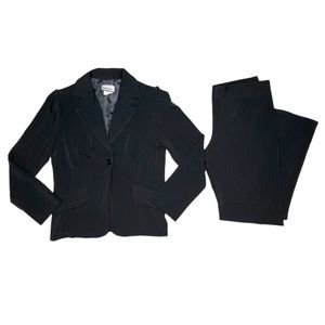 Black Pinstripe Puff Sleeve Blazer Pant Suit 13/14